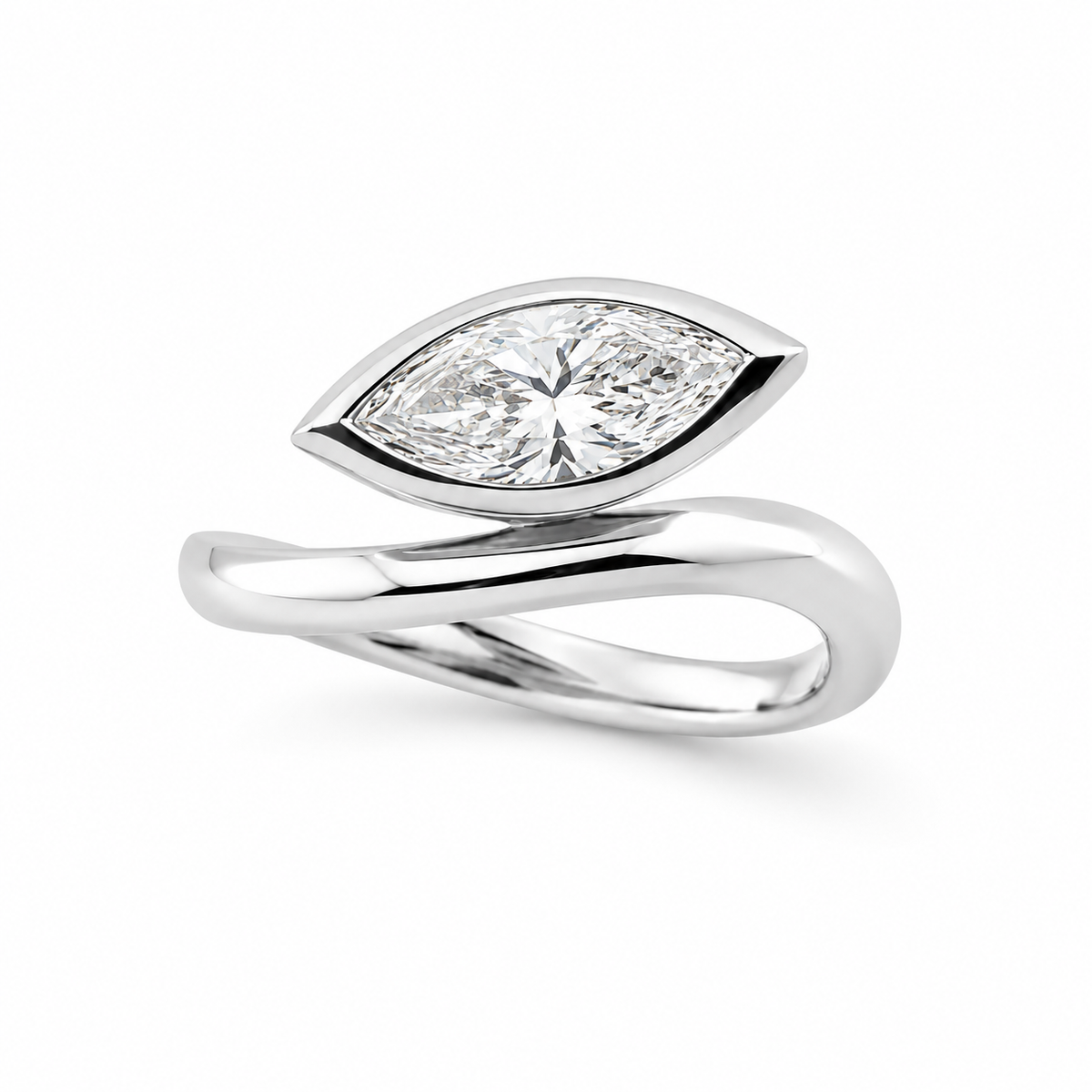 Lab Grown Diamond (0.90 ct.) East West Marquise Shape Bezel Setting Ring in 14K Gold