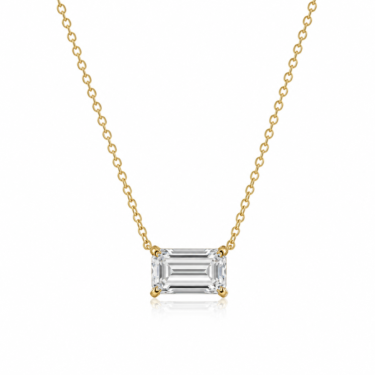 Lab Grown Diamond (1.50 Carats) East West Emerald Cut Necklace in 14K Gold