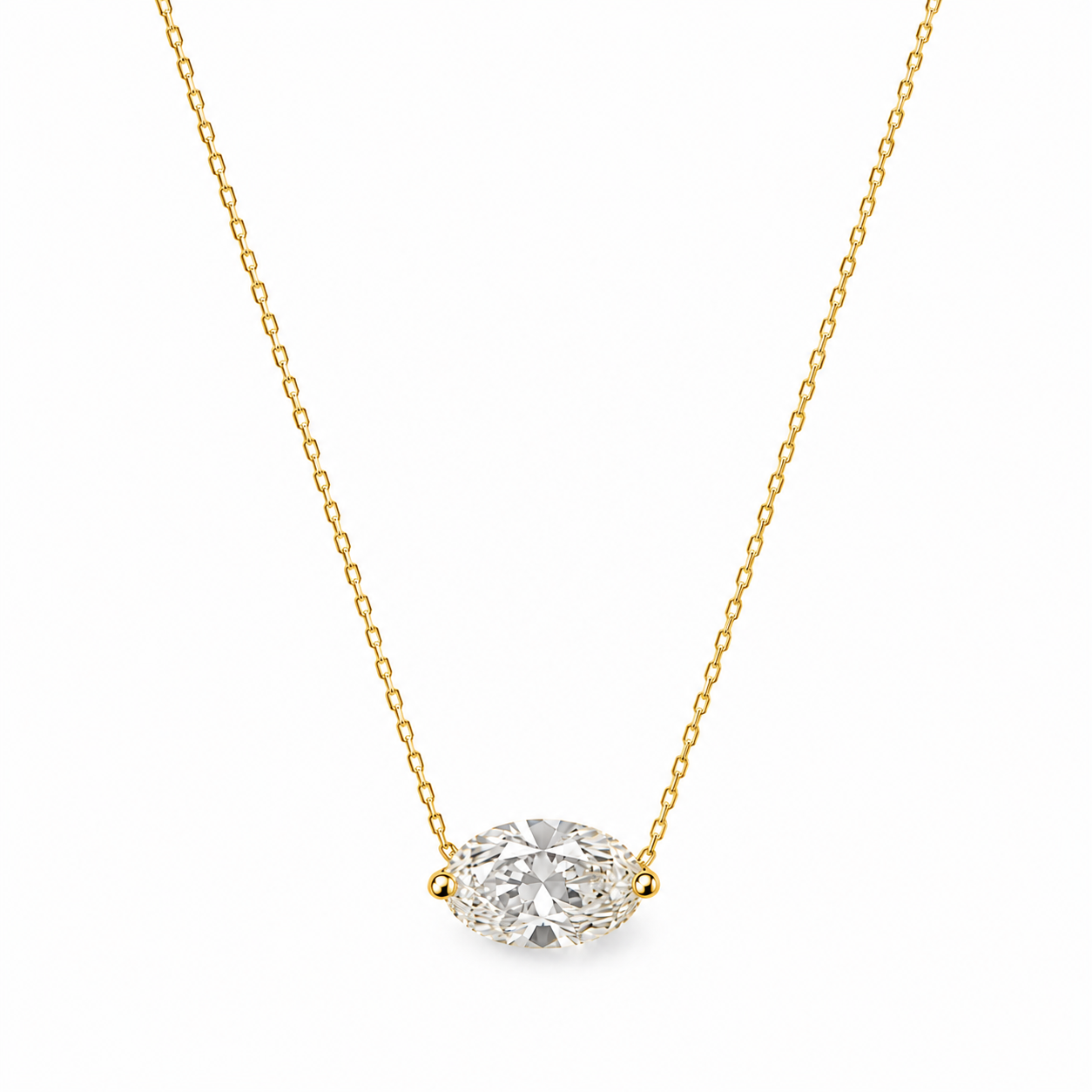 Lab Grown Diamond (1.50 Carats) East West Marquise Cut Necklace in 14K Gold