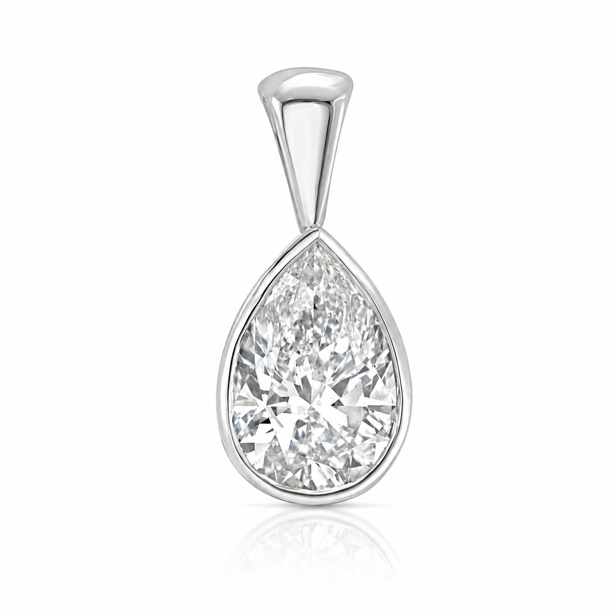 Lab Grown Diamond (1.50 Carats) Pear Shape Bezel setting Pendant in 14K Gold