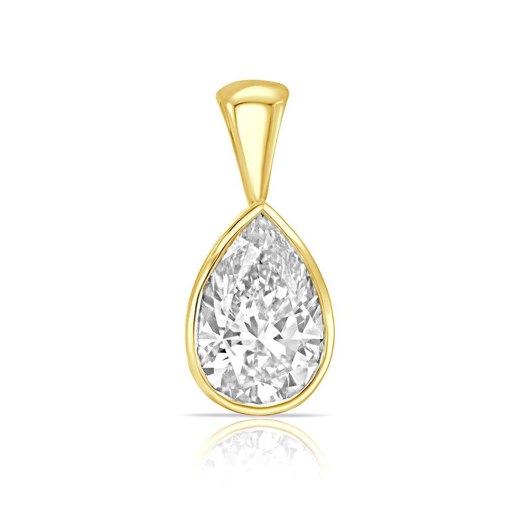 Lab Grown Diamond (1.50 Carats) Pear Shape Bezel setting Pendant in 14K Gold