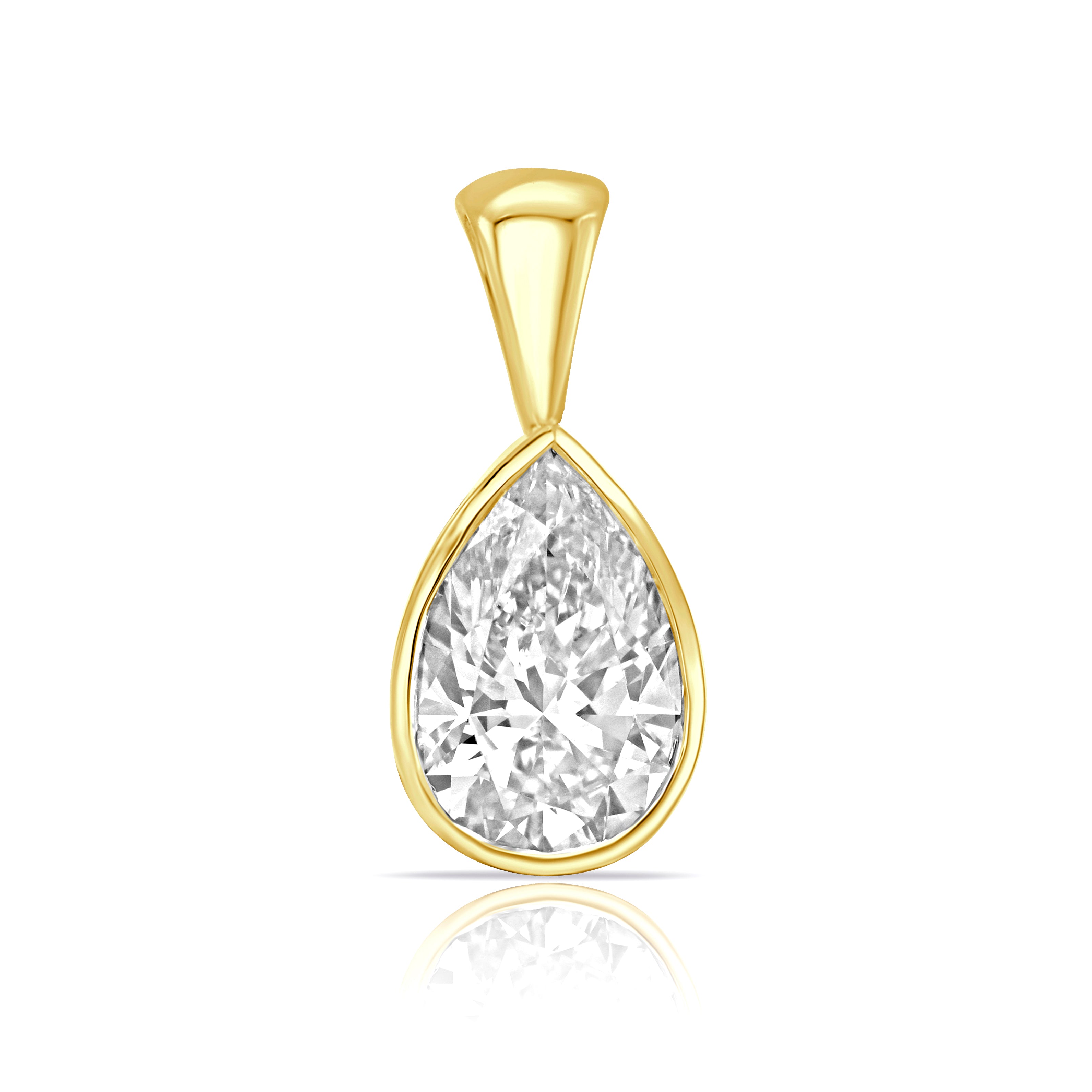 Lab Grown Diamond (1.50 Carats) Pear Shape Bezel setting Pendant in 14K Gold
