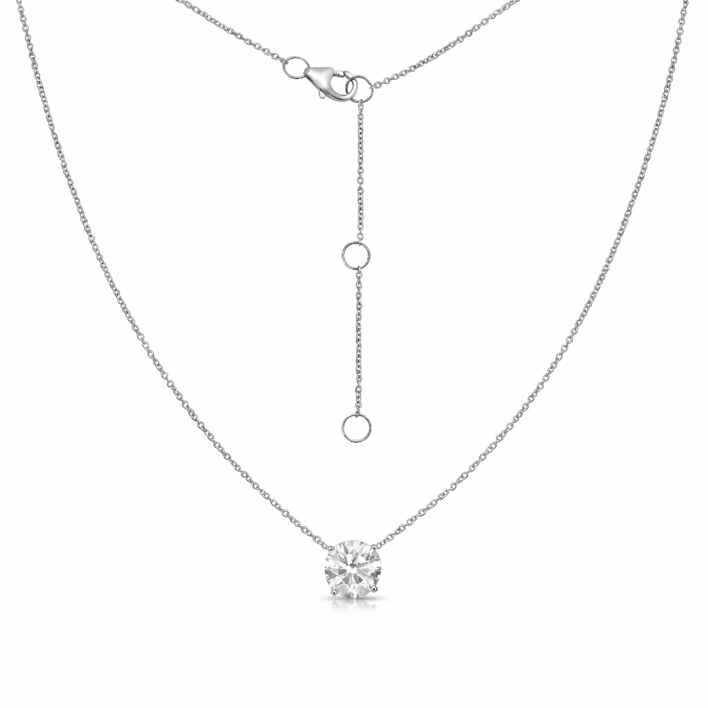 Lab Grown Diamond (1.50 Carats) Round Cut 4-Prongs setting necklace in 14K Gold