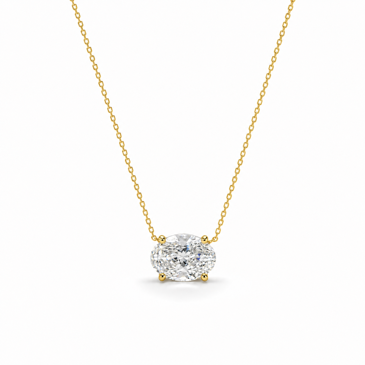 Lab Grown Diamond (2.50 Carats) East West Oval Cut Necklace in 14K Gold