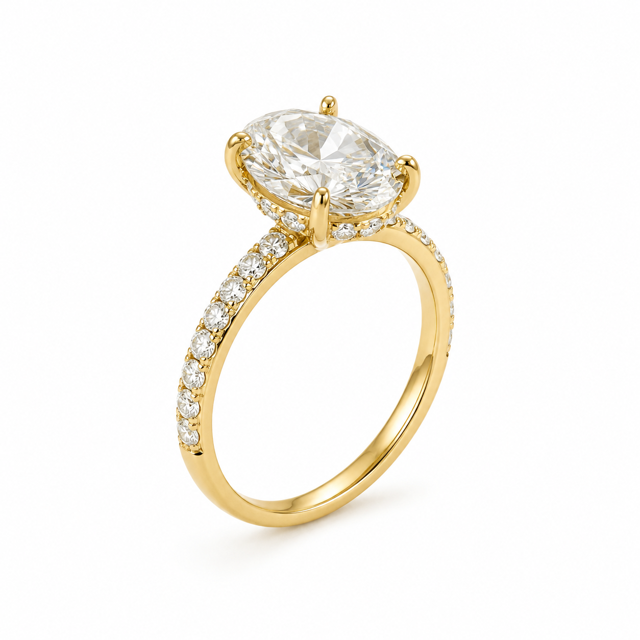 Lab Grown Diamond (2.50 ct.) Oval Cut Hidden Halo Pave' Band Engagement Ring in 14K Gold