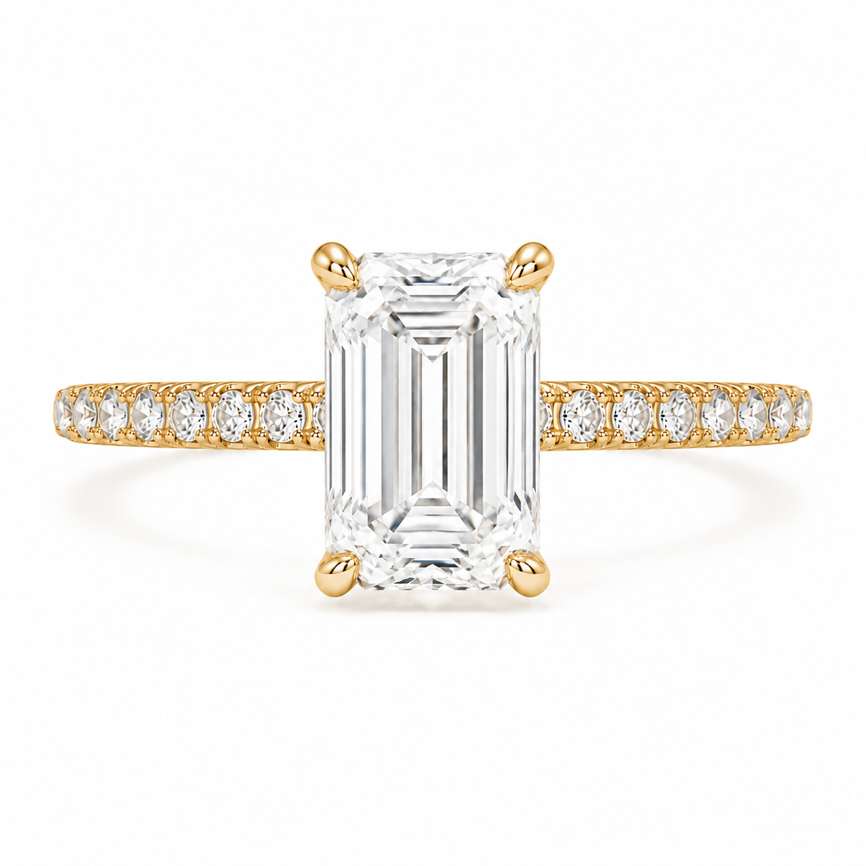 Lab Grown Diamond (3.50 ct.) Emerald Cut Hidden Halo Pave' Band Engagement Ring in 14K Gold