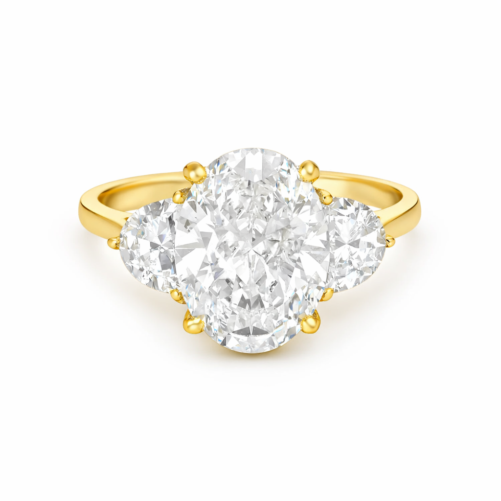 Lab Grown Diamond (3.50 ct.) Oval Cut 3-Stones Setting Engagement Ring in 14K Gold
