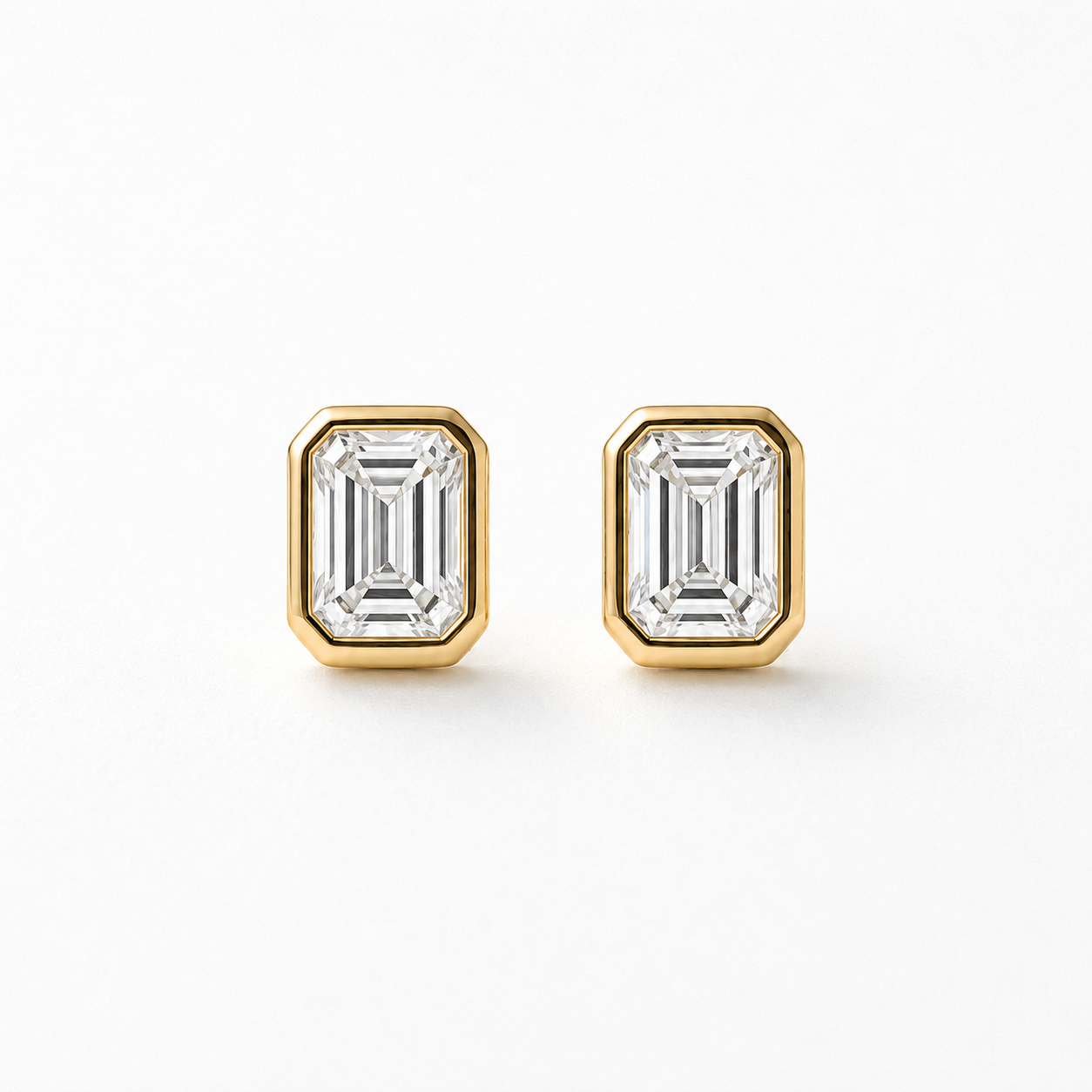 Lab Grown Diamond Emerald Cut Stud Bezel Setting Earrings (1.00 ct.) in 14K Gold