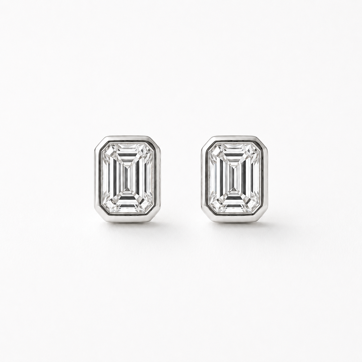 Lab Grown Diamond Emerald Cut Stud Bezel Setting Earrings (1.00 ct.) in 14K Gold