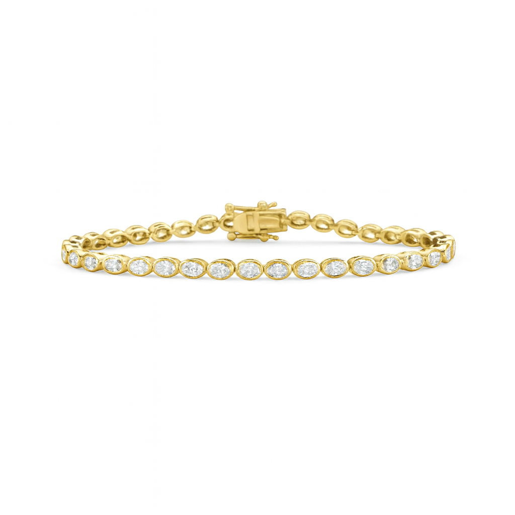 Lab Grown Oval Cut Diamond East-West Tennis Bracelet (4.00 ct.) Bezel Setting in 14K Gold