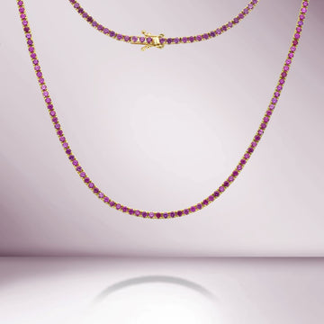 Light Pink Sapphire Tennis Necklace (5.50 ct.) 4-Prongs Setting in 14K Gold