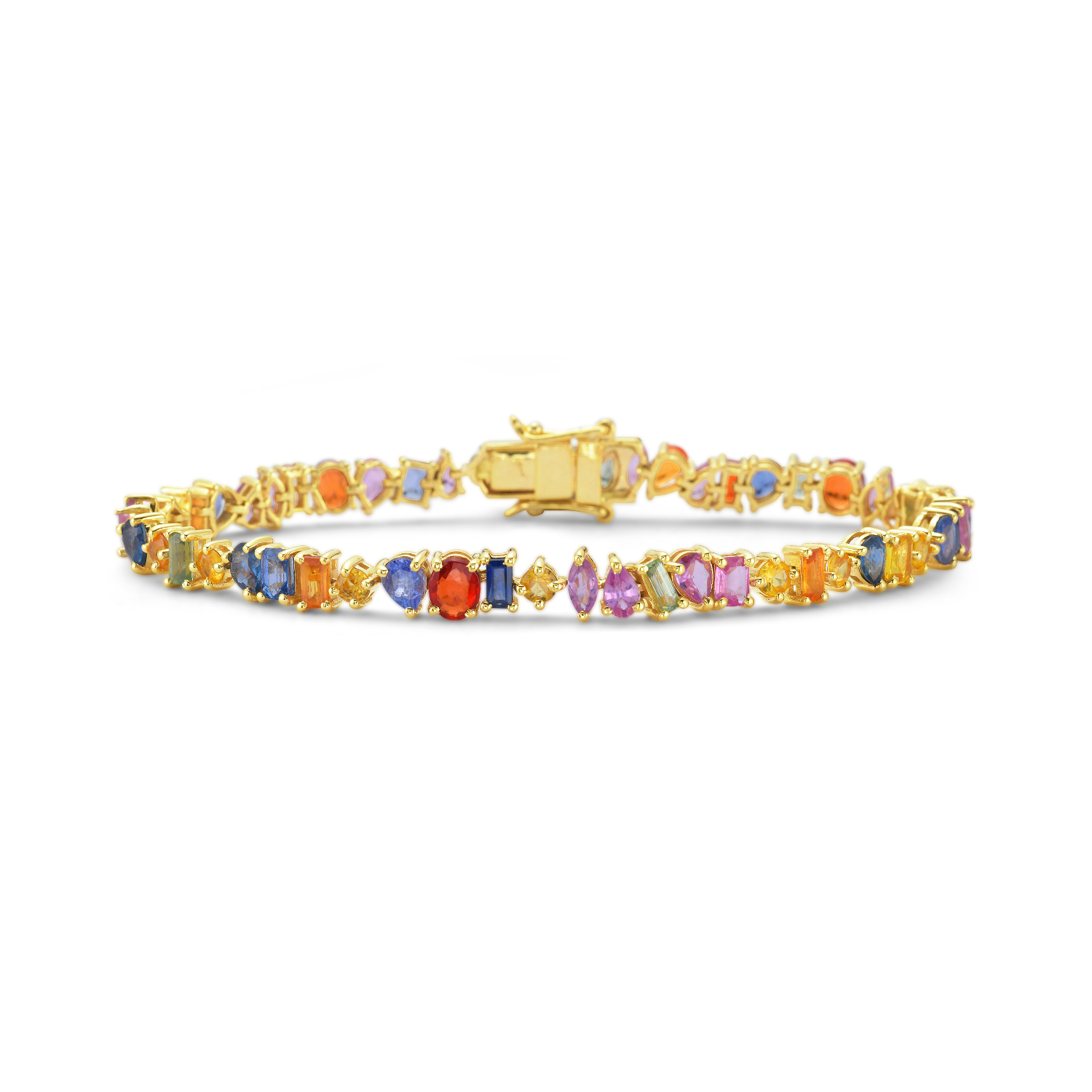 Multi Shape Rainbow Multi Color Sapphire Tennis Bracelet (9.00 ct.) in 14K Gold