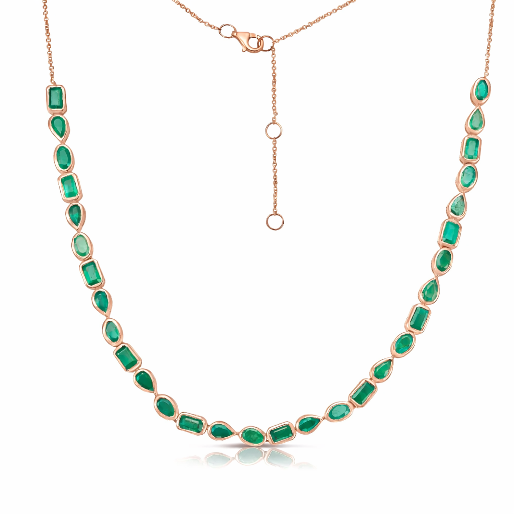 Multi Shape Emerald (7.75 ct.) Halfway Bezel Setting Necklace in 14K Gold