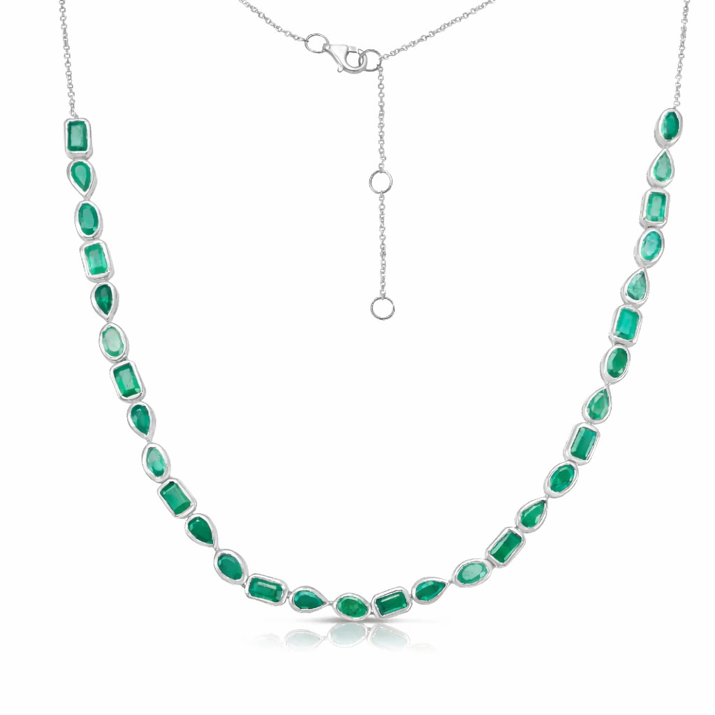 Multi Shape Emerald (7.75 ct.) Halfway Bezel Setting Necklace in 14K Gold