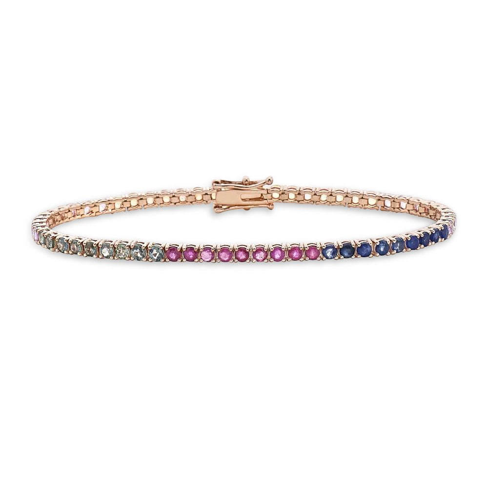 Multicolor Rainbow Sapphire Tennis Bracelet (3.60 ct.) in 14K Gold