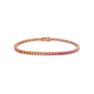 Multicolor Sapphire Tennis Bracelet (5.50 ct.) 4-Prongs Setting in 18K Gold, Made In Italy