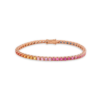 Multicolor Sapphire Tennis Bracelet (8.50 ct.) 4-Prongs Setting in 18K Gold, Made In Italy