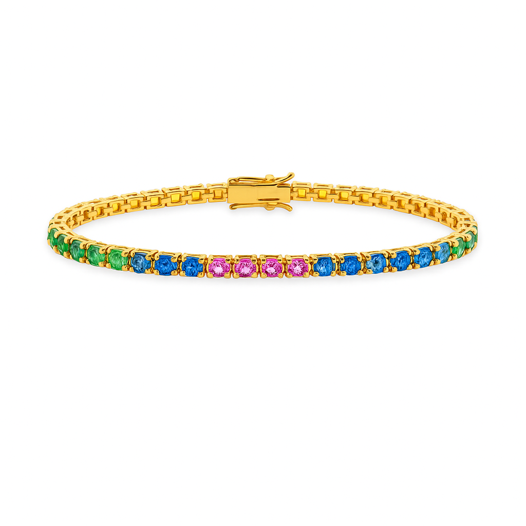 Multicolor Rainbow Oval Sapphires Tennis Bracelet (10.00 ct.) 4-Prongs Setting in 14K Gold