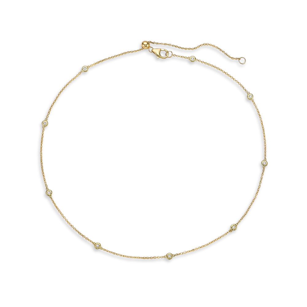 Multiway 9 Stone Diamond By The Yard Necklace  Double Wrap Bracelet (0.13 ct.) Bezel Set in 14K Gold