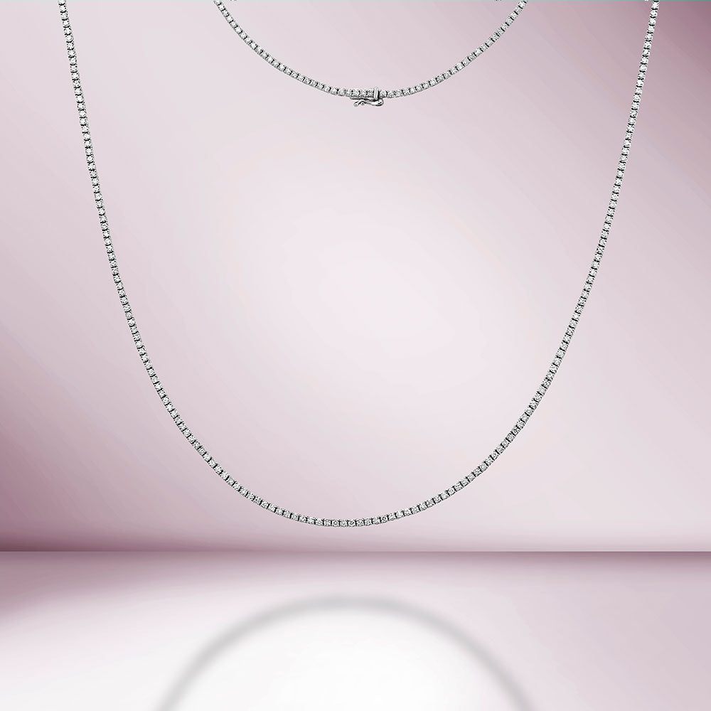 Natural Diamonds Tennis Necklace ( 3.50 ct. t.w. ) in solid 14k Gold, 1.6 mm White Round Diamond 4-Prongs Tennis Necklace