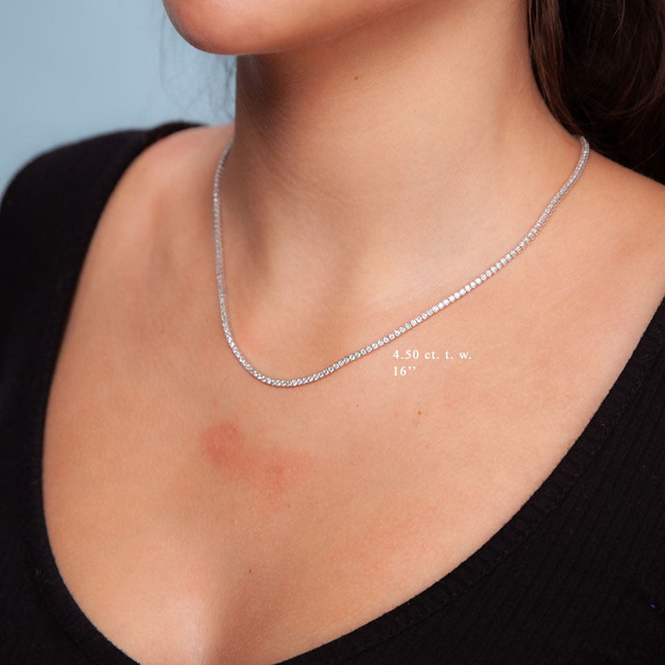 Diamond Tennis Necklace (4.50 ct.) 1.7 mm 4-Prongs Setting in 14K Gold