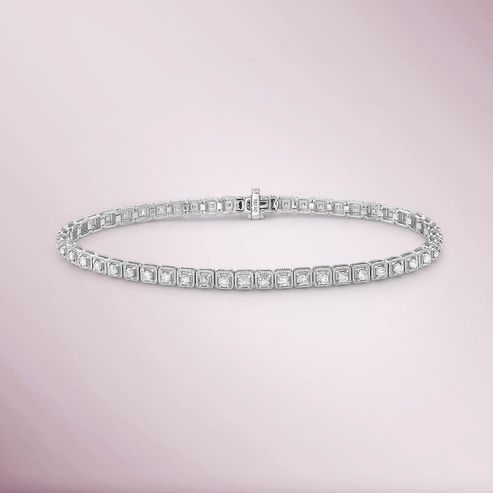 Diamond Square Bezel Tennis Bracelet (1.50 ct.) 1.75 mm 4-Prongs Setting in 14K Gold