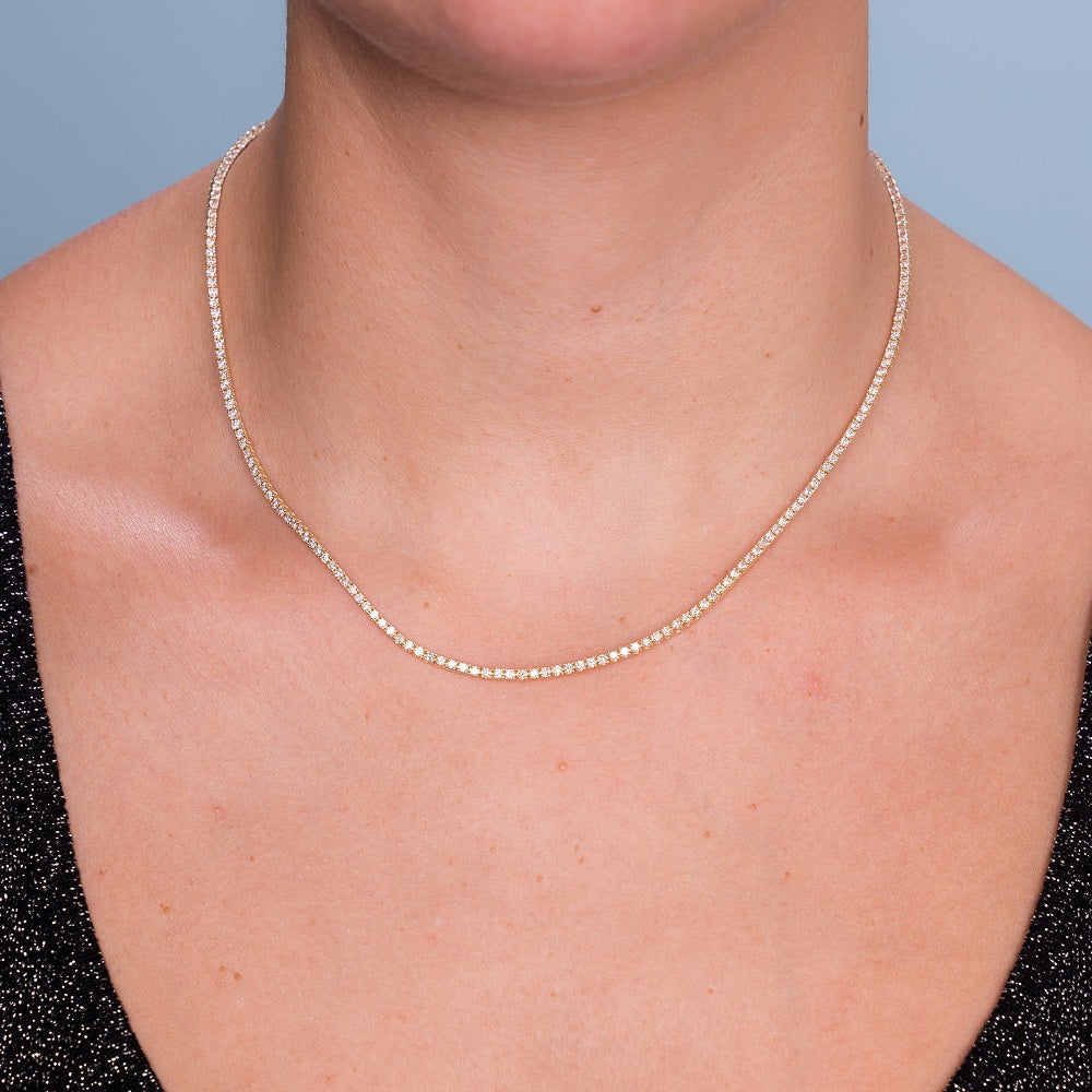 Natural Diamonds Tennis Necklace ( 3.50 ct. t.w. ) in solid 14k Gold, 1.6 mm White Round Diamond 4-Prongs Tennis Necklace 2