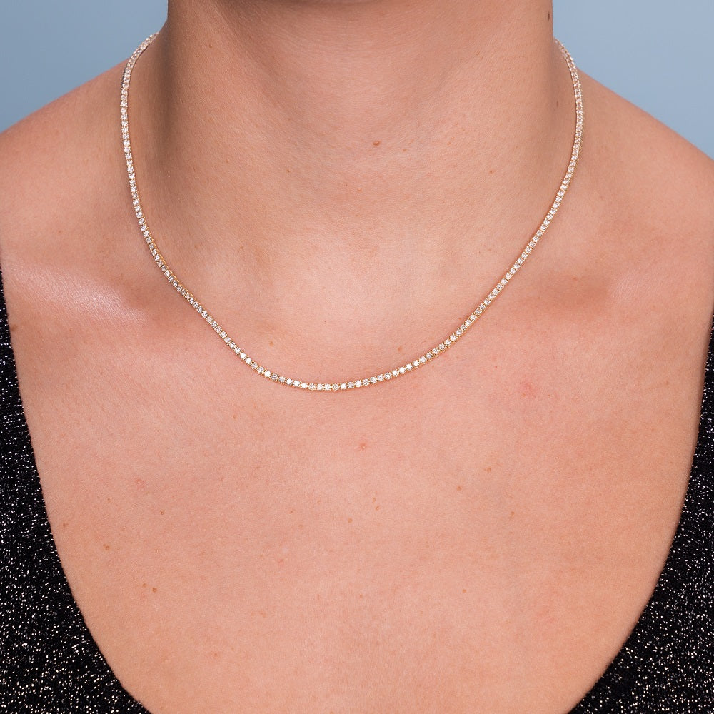 Natural Diamonds Tennis Necklace ( 3.50 ct. t.w. ) in solid 14k Gold, 1.6 mm White Round Diamond 4-Prongs Tennis Necklace 2