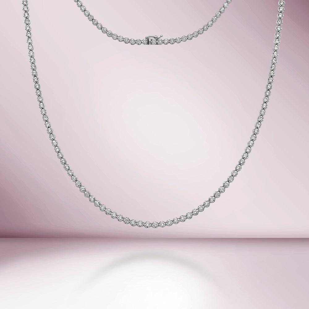 Diamond Tennis Necklace ( 2.55 ct.) 1.3 mm Buttercup Setting in 14K Gold