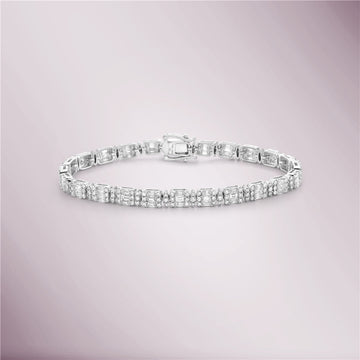 Round & Baguette Diamonds Spaced Rectangular Shape Tennis Bracelet (4.10 ct.) in 14K Gold