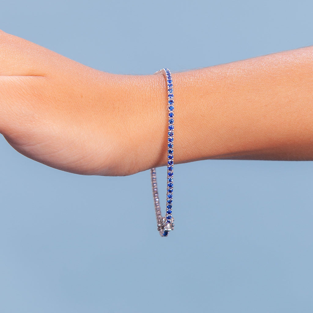 Blue Sapphire Tennis Bracelet (3.30 ct. ) 2.30 mm 4-Prongs Setting in 14K Gold