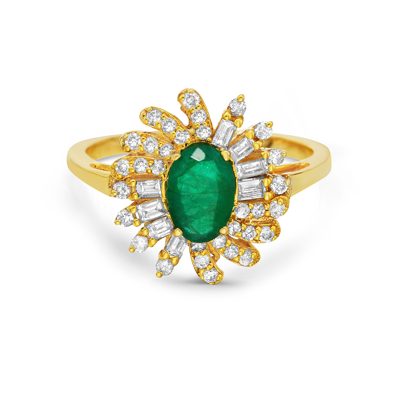Oval Cut Emerald & Diamond Cocktail Ring (1.20 ct.) in 14K Gold
