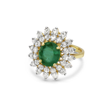 Oval Cut Emerald & Diamond Double Halo Engagement Ring (4.05 ct.) in 14K Gold