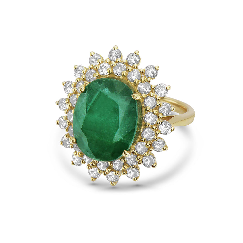 Oval Cut Genuine Emerald & Double Diamond Halo Engagement Ring (8.90 ct.) in 14K Gold