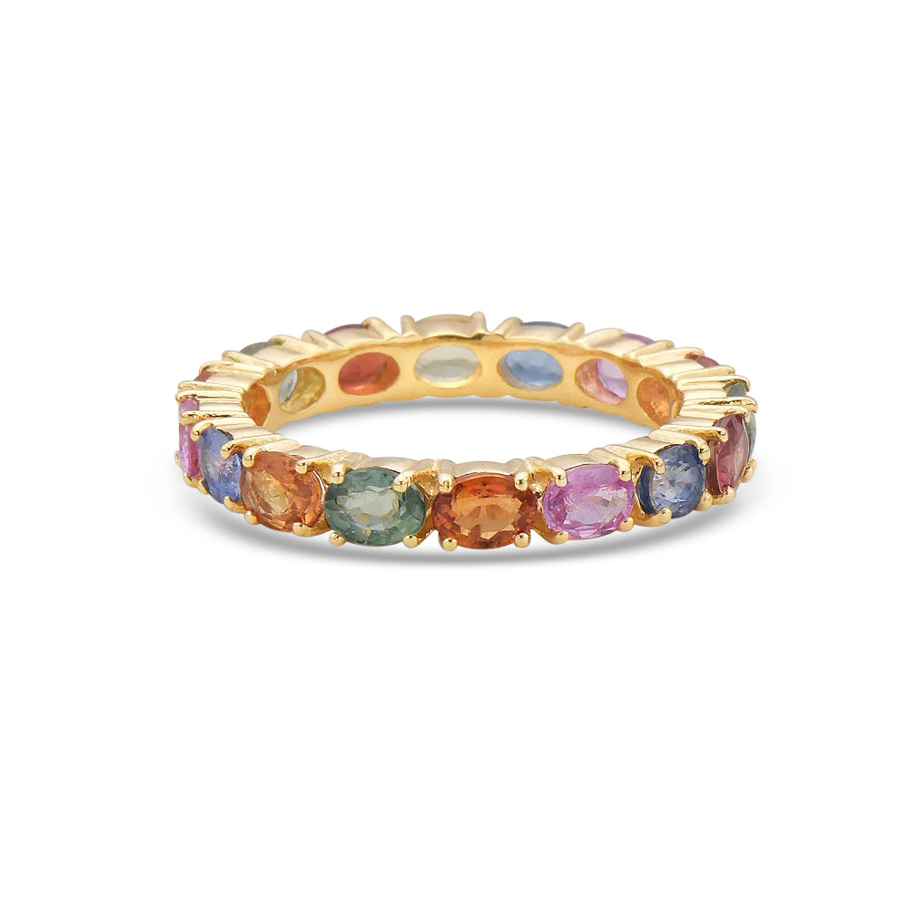 Oval Cut Multicolored Sapphire Eternity Band Ring (2.20 ct.) in 14K Gold