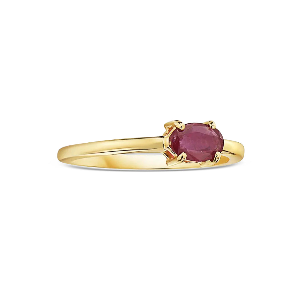 Oval Cut Red Ruby Solitaire Ring (0.58ct) 4-Prongs Setting in 14K Gold