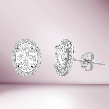 Oval Shape Diamond With Halo Studs Earrings (0.71 ct.) in 14K Gold