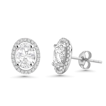 Oval Shape Diamond With Halo Studs Earrings (0.71 ct.) in 14K Gold