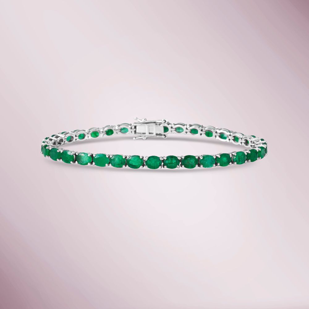 Oval Shape Emerald Tennis Bracelet (11.00 ct.) 4-Prongs Setting in 14K Gold