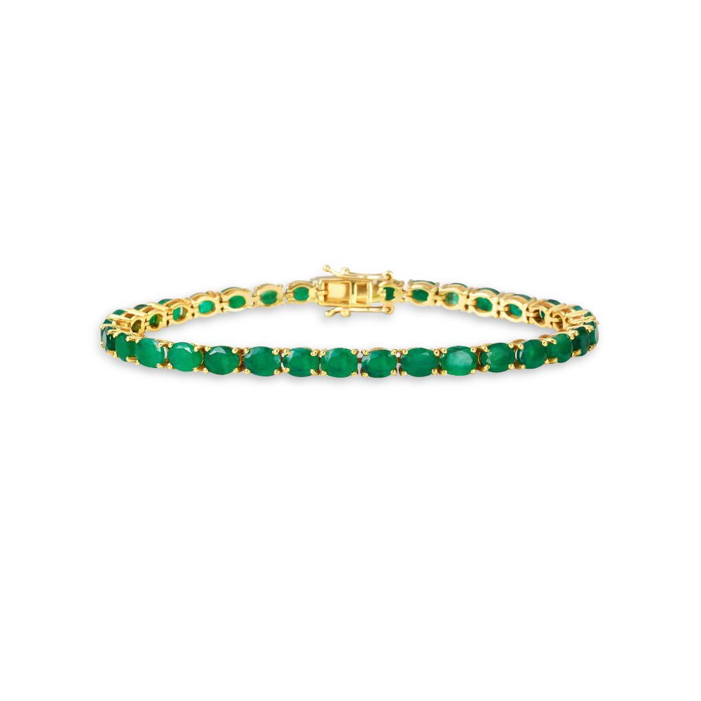 Oval Shape Emerald Tennis Bracelet (11.00 ct.) 4-Prongs Setting in 14K Gold