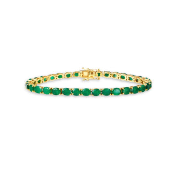 Oval Shape Emerald Tennis Bracelet (11.00 ct.) 4-Prongs Setting in 14K Gold