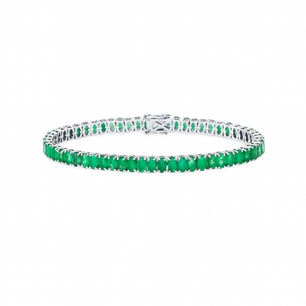 Oval Shape Emerald Tennis Bracelet (12.90 ct.) 4-Prongs Setting in 14K Gold