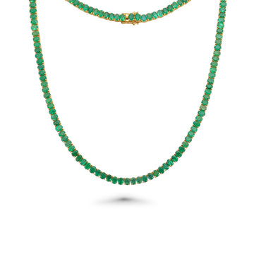 Oval Shape Emerald Tennis Necklace ( 19.00 ct.) 4-Prongs Setting in 14K Gold