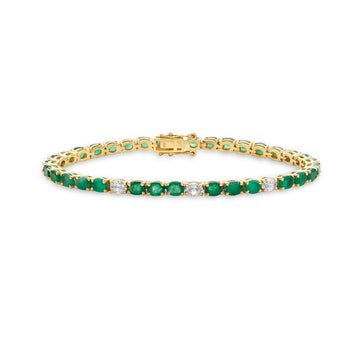 Oval Shape Emerald & Diamond Bracelet (7.40 ct.) 4-Prongs Setting in 14K Gold