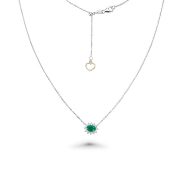 Oval Shape Emerald & Diamond Necklace (0.60 ct.) in 18K Gold