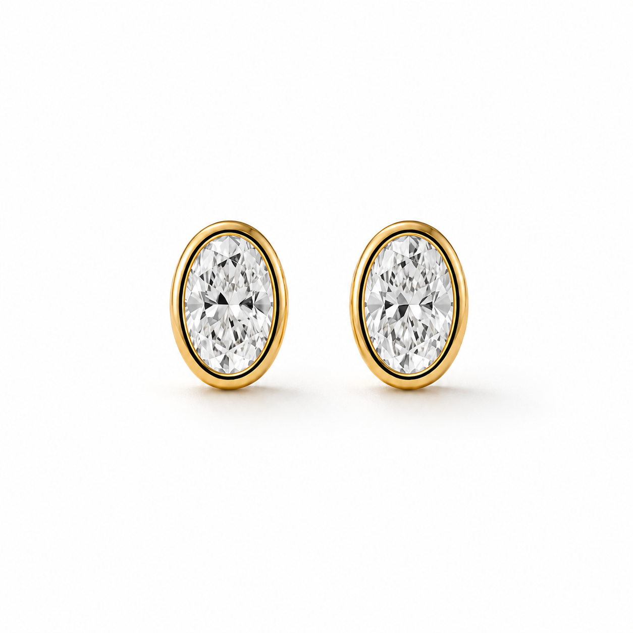 Oval Lab Grown Diamond Stud Bezel Setting Earrings (1.00 ct.) in 14K Gold