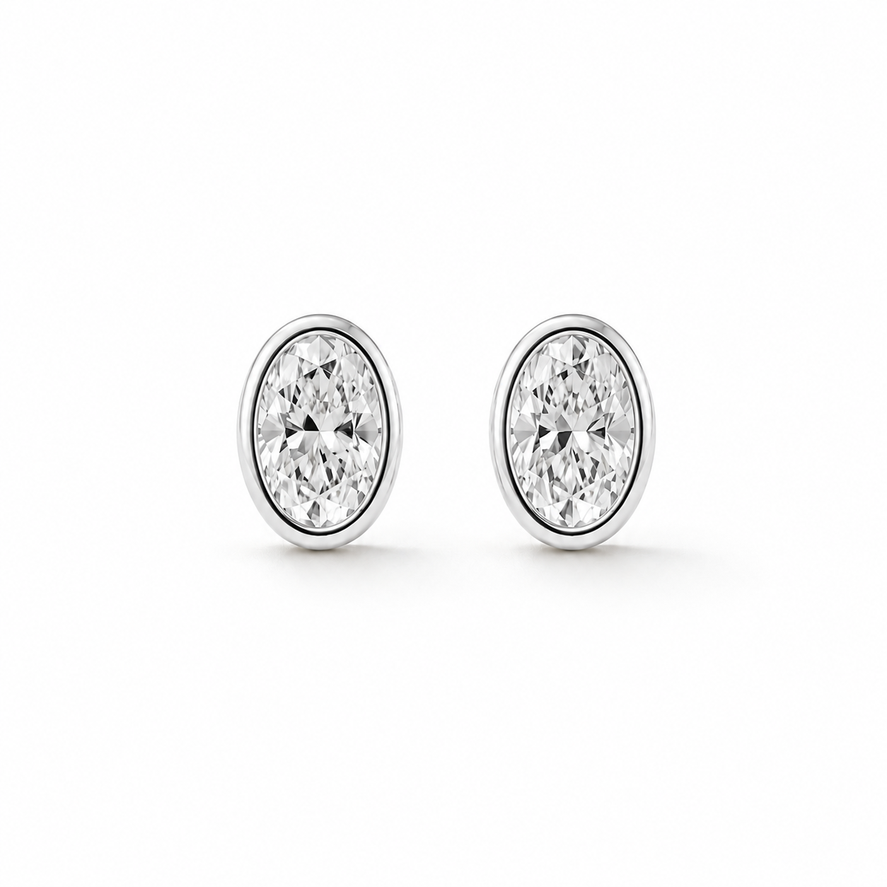 Oval Lab Grown Diamond Stud Bezel Setting Earrings (1.00 ct.) in 14K Gold