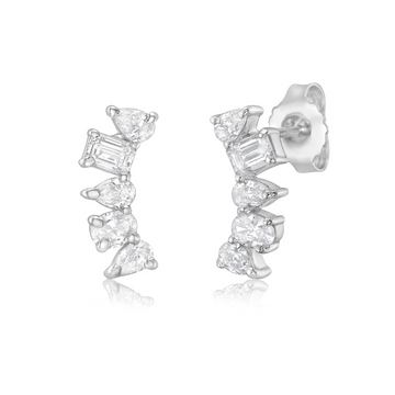 Oval, Pear & Emerald Cut Diamond Curve Earrings (0.70 ct.) in 14K Gold