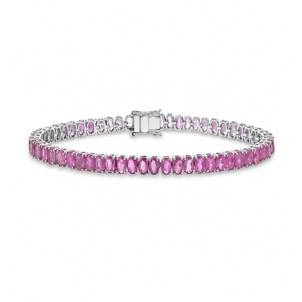 Oval Shape Pink Sapphire Tennis Bracelet (23.00 ct.) 4-Prongs Setting in 14K Gold