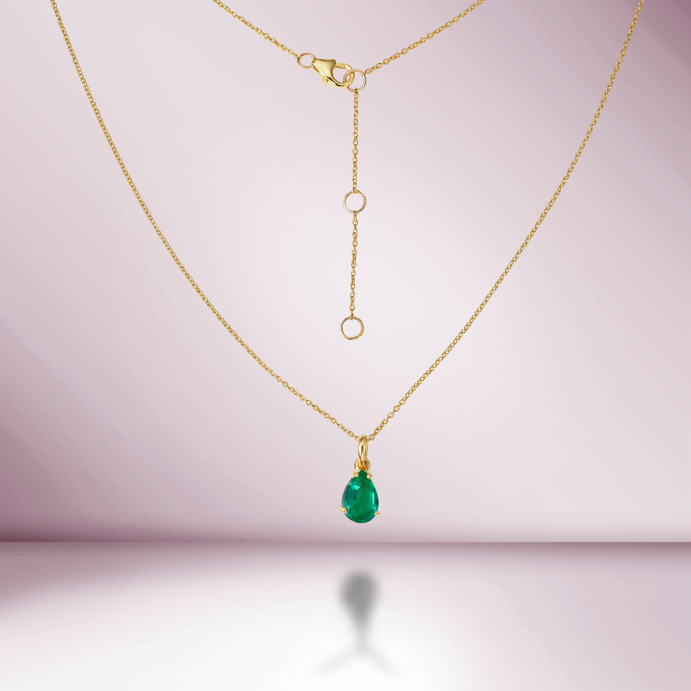 Pear Shape Emerald Pendant Necklace (1.00 ct.) in 14K Gold